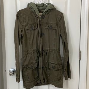 Hooded army green Hollister coat